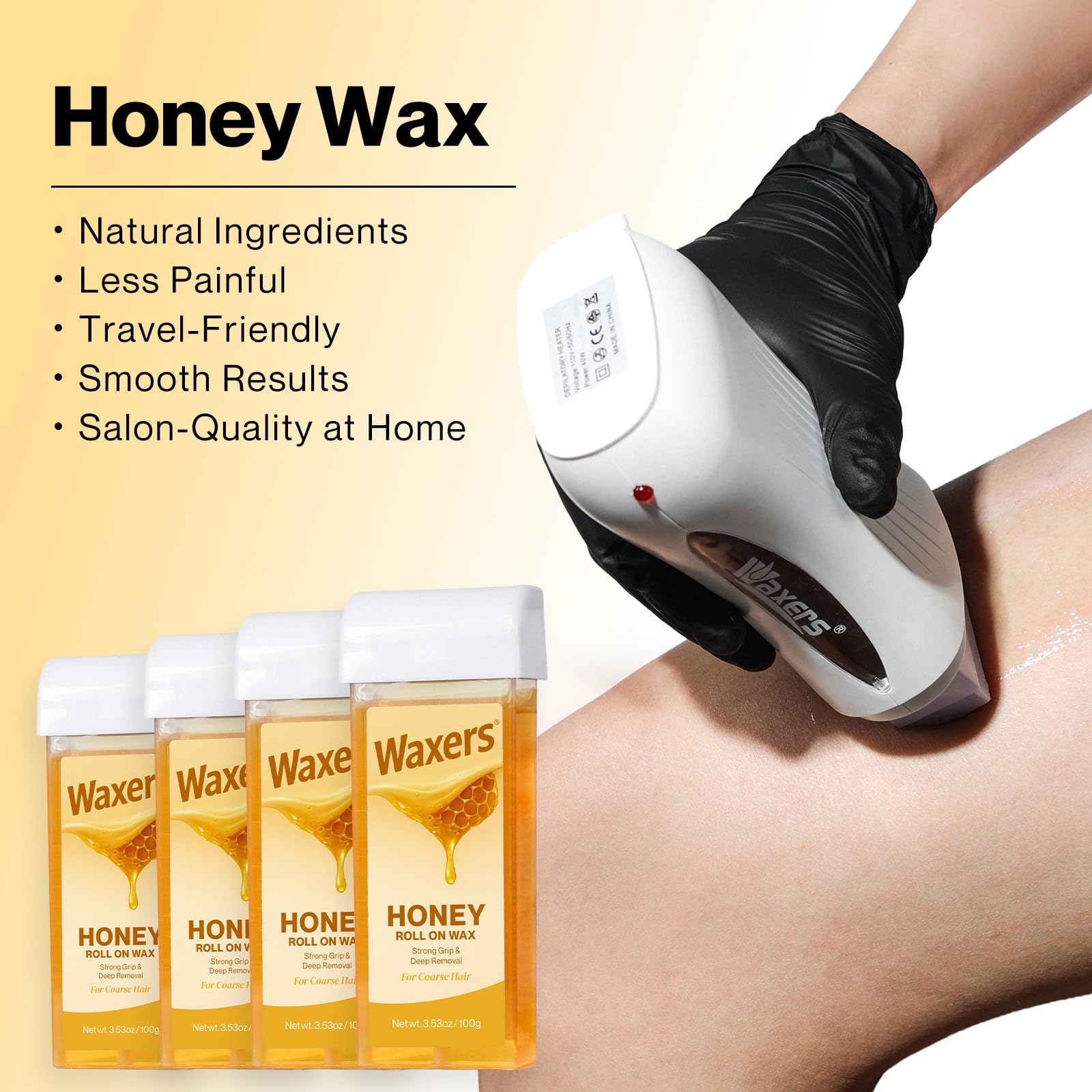 Waxers Roll on Wax Kit for Hair Removal at Home Roller Waxing Depilatory for Women Men Honey Soft Wax Kit for Coarse & Thick Hair with Warmer and Strips