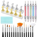 Nail Stand for Press Ons, 15Pcs Nail Art Brushes, 5Pcs Dual-Ended Nail Dotting & Sculpture Pens, Nail Stand DIY, Nail Holder for Painting Nails with 96Pcs Reusable Putty, Nail Art Tools