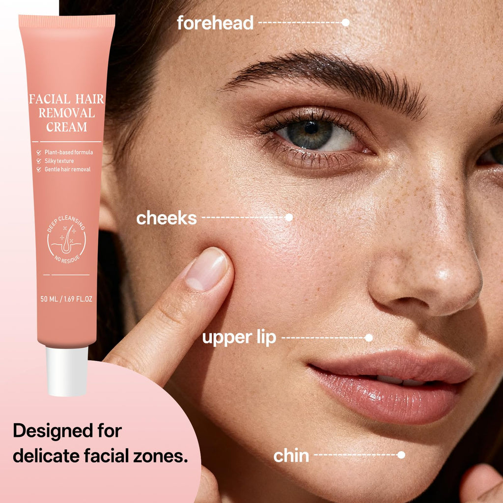 Facial Hair Removal Cream for Women, Painless & Flawless Depilatory Cream for Face Upper Lip Chin Hair Remover, Gentle Formula for Sensitive Skin
