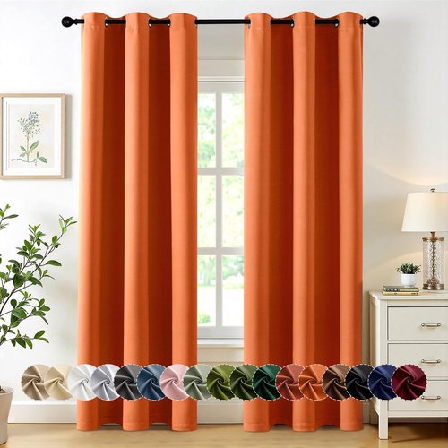 MIULEE Orange Blackout Curtains - Thermal Insulated Room Darkening Drapes | 84 Inches Long, 2 Panels