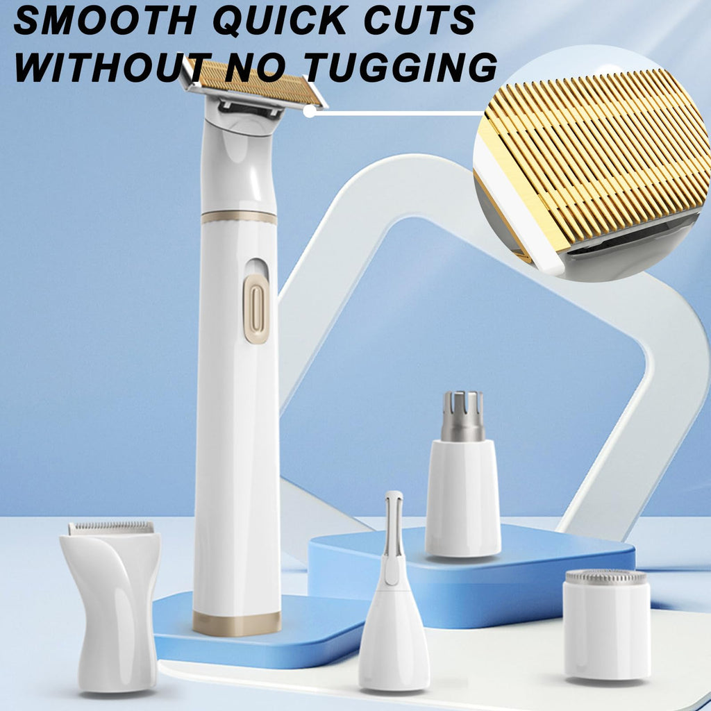 Electric Bikini Trimmer for Women - 5 in 1 Electric Shaver for Women, Waterproof Pubic Hair Trimmer and Facial Hair Remover, Replaceable Razors & Nose Hair Trimmer, Rechargeable Women's Grooming Kit