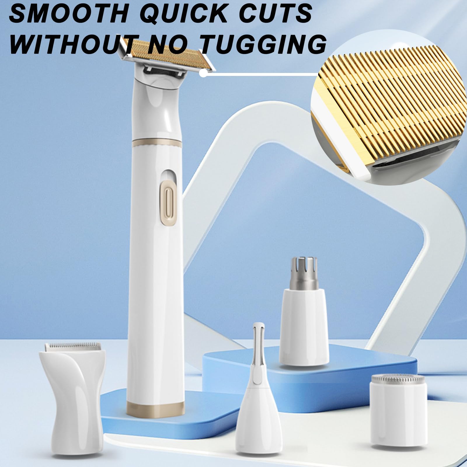 Electric Bikini Trimmer for Women - 5 in 1 Electric Shaver for Women, Waterproof Pubic Hair Trimmer and Facial Hair Remover, Replaceable Razors & Nose Hair Trimmer, Rechargeable Women's Grooming Kit