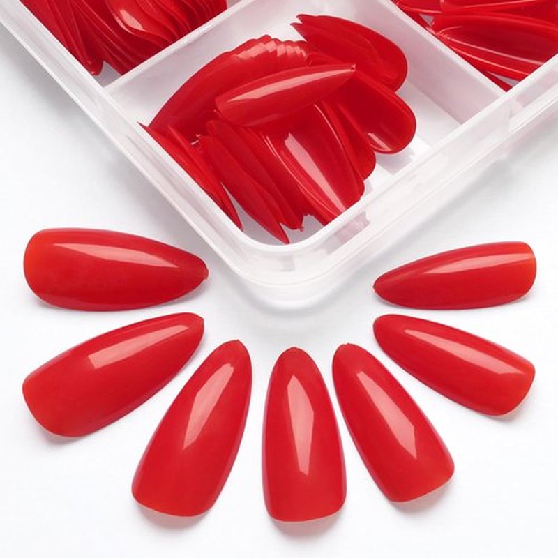 LoveOurHome 360pc Almond Press on Nails Medium Fake Nails Short Stiletto Nail Tips Full Cover Fase Nail Red Acrylic Nails Press ons Nail Almond Fingernail with Glue Adhesive Tabs for Women Girls
