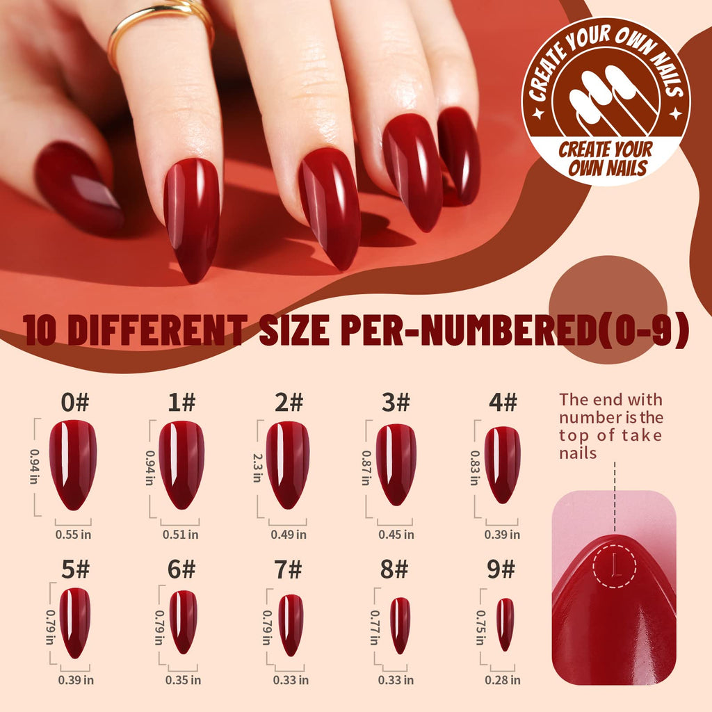 Teenitor Almond Press On Nails Medium Almond Glossy Press On Fake Nails, 288Pcs Press On Nails With Glue,12 Color Glue On Nails