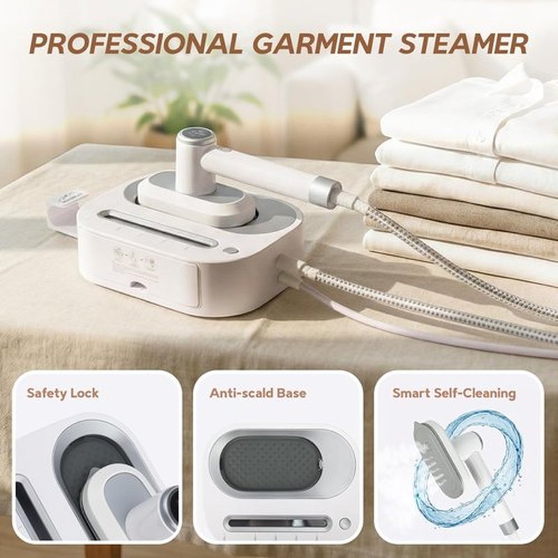 Skiennix 2 In 1 Clothes Steamer - 1550W Fast Heating, 1100ml Tank, Portable Wrinkle Remover (White)