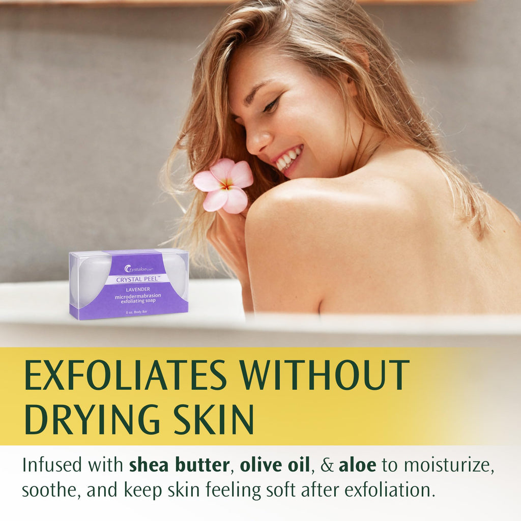 Exfoliating Bar Soap for Men & Women, Crystal Peel Luxury Microdermabrasion Hydrating & Exfoliating Body Soap Bar, Solid Magnesium Mineral Scrub for Buffing Away Dirt & Oil, Smooths Skin, Lavender 8oz