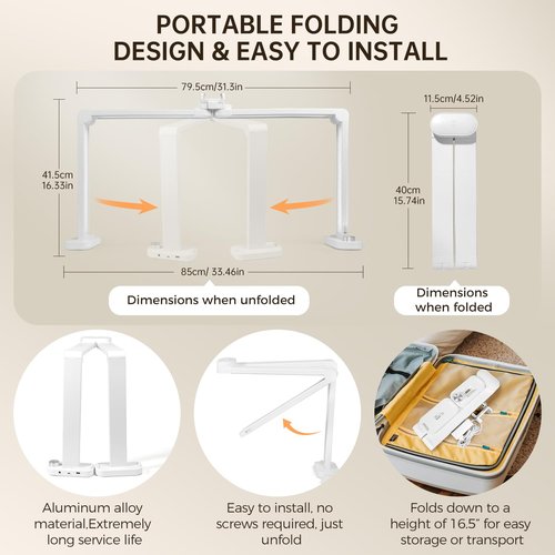 AOXDWGE AORAEM 34" Foldable Half Moon LED Nail Lamp, 456LEDs 3350LM Half Moon Light for Nails with Phone Holder, 3 Color Modes 3000K-6000K Professional Manicure Lamp for Nail Tech Salon