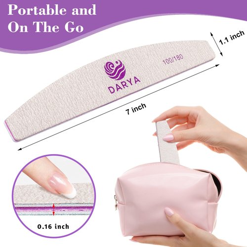 DARYA Nail Files (100 Pcs) Double Sided 100/180 Grit Emery Boards for Nails Acrylics Natural Nail File Toenails & Pet Grooming Durable Washable Professional Nail Files for Salon & Home Use