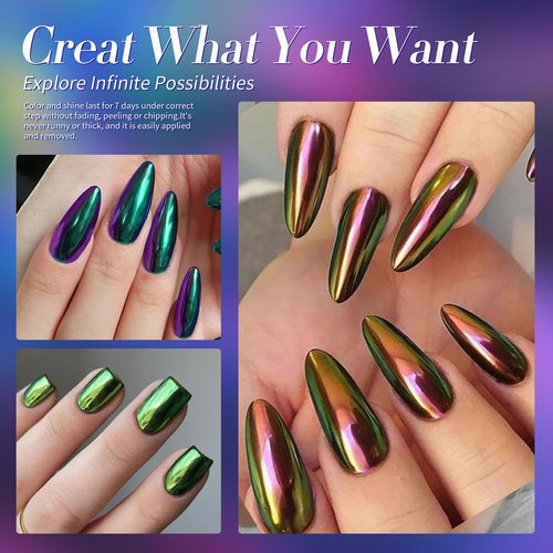 Born Pretty Chameleon Nail Polish Set, 6 Colors Chrome Holographic Metallic Glitter Quick Dry Nail Lacquer Kit Long Lasting DIY Fingernail Art Home Salon Valentines Gifts for Women Girls