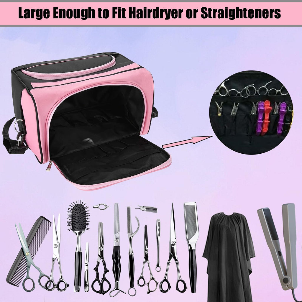 JEHANOIRY Large Capacity Hairdresser Bag Barber Carrying Case with Handle and Shoulder Strap, Beauty Salon Tool Kits Storage Travel Barber Case Holds Various Hair Cutting Tools Haircutting Bag