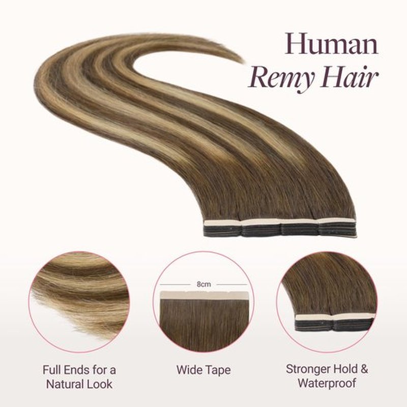 GOO GOO Tape In Weft Hair Extensions Human Hair, 4/27/4 Balayage Chocolate Brown to Caramel Blonde, 8cm Wide Tape, 20inch 10pcs 50g, Tape Weft Hair Extensions, Seamless Tape in