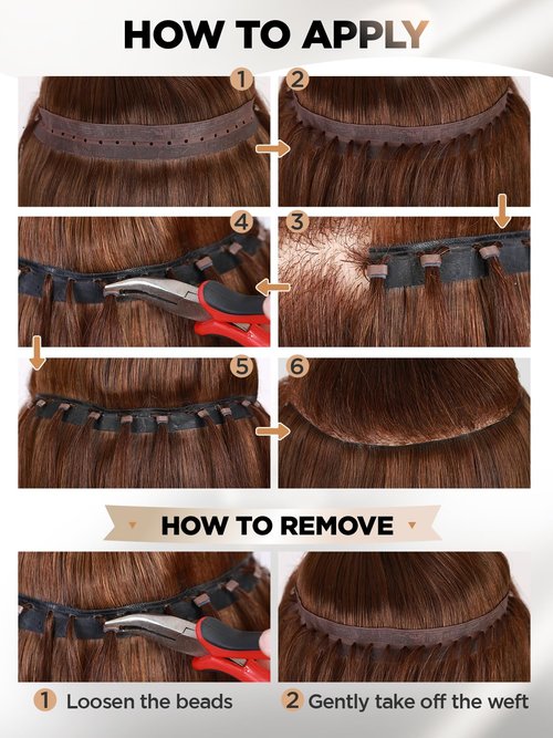 FANCEE Butterfly Genius OVO Weft - Simulated Scalp Human Hair Extensions, Double Invisible Weft with Micro Bead, 100% Remy Human Hair, 14 Inch Brown, 100g (7 Pieces)