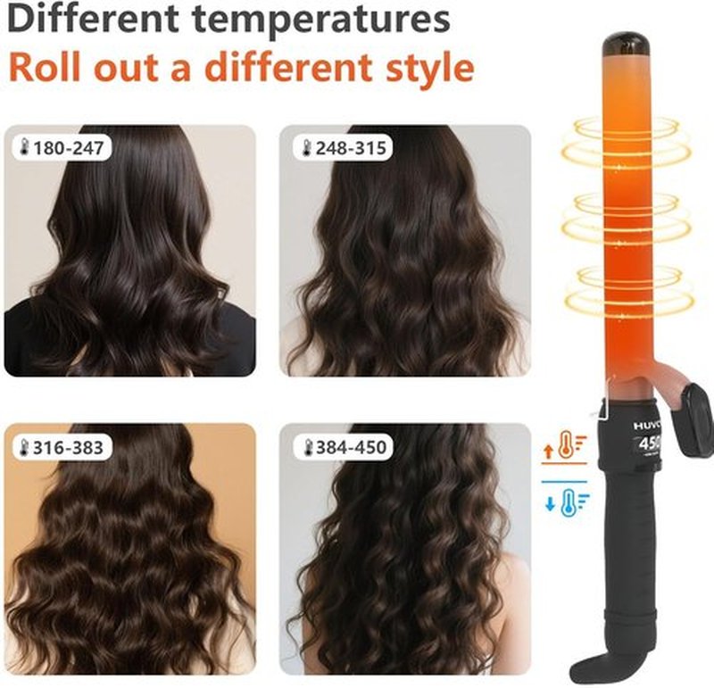 Skiennix 1-1/4 Inch Curling Iron - Fast Heating Ceramic Curler with LCD Display, Adjustable 180°F-450°F, Rose Gold