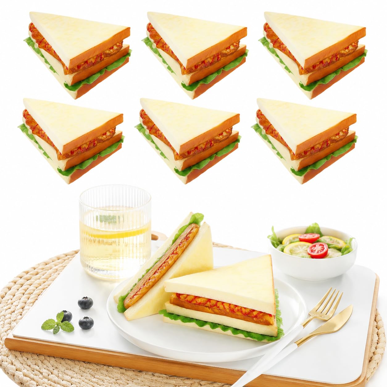 NOLITOY 6 Pcs Artificial Sandwich Food Props 5.51X4.52X6.49In Simulation Sandwich Model for Home Kitchen Party Decoration and Photography
