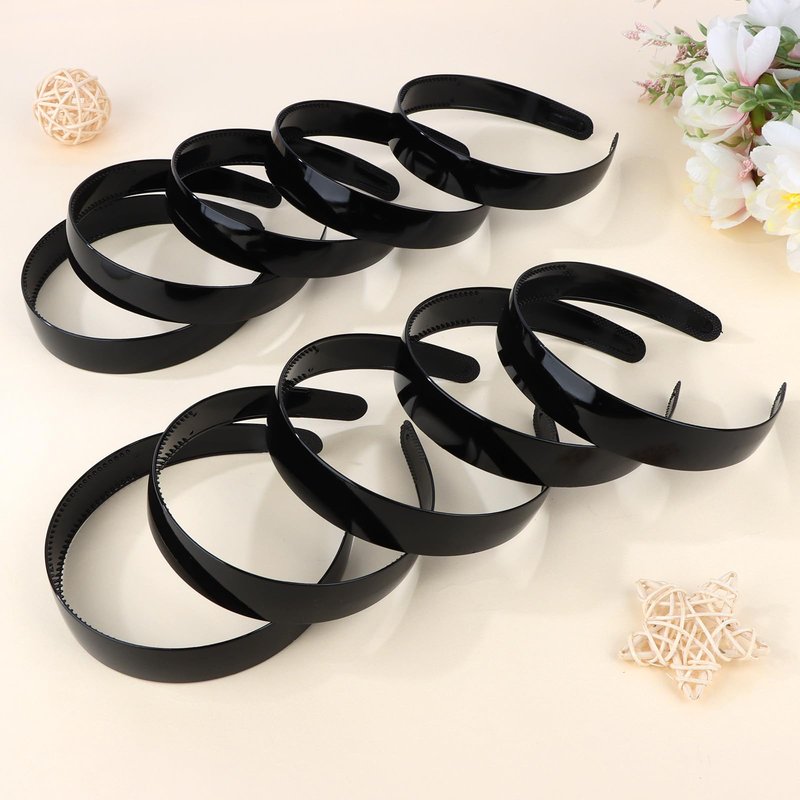 Wecoe Black Headbands for Women Girls 10pcs 1 Inch Wide Plastic Headbands with Teeth Plain Hard Head Bands Hairbands Diy Crafts Hair Accessories for Women & Girls