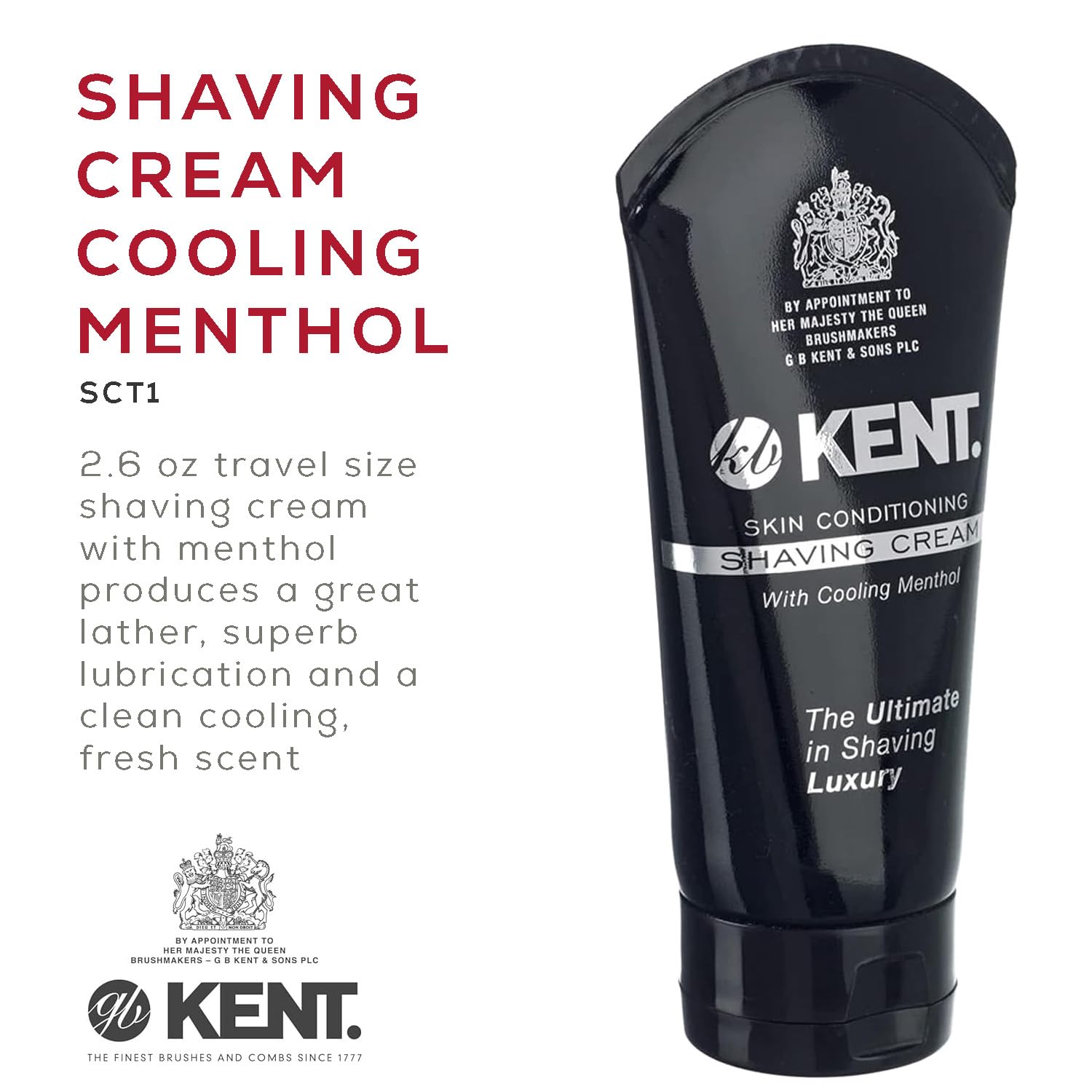 Kent SCT1 Shaving Cream Tube for Smooth Cooling Menthol Shave Cream, No More Nicks, Cuts or Razor Burn, Perfect Size for Travel or Home, Great for Sensitive Skin and all Skin Types