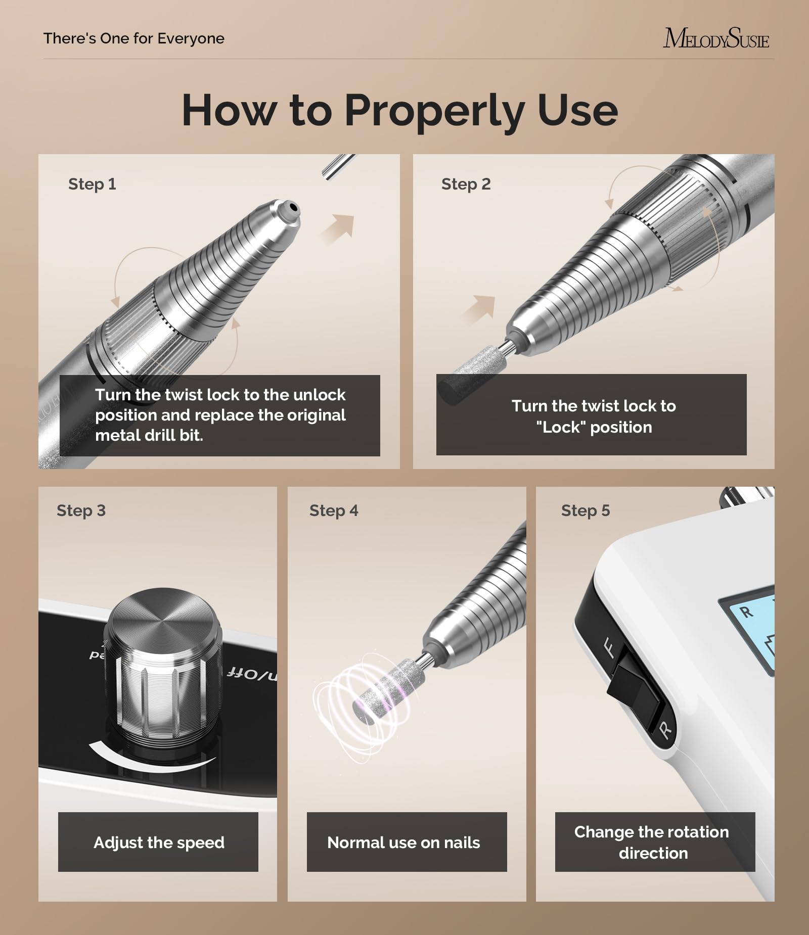 MelodySusie Portable Clip-On Nail Drill SC320H for Gel Removal & Nail Prep