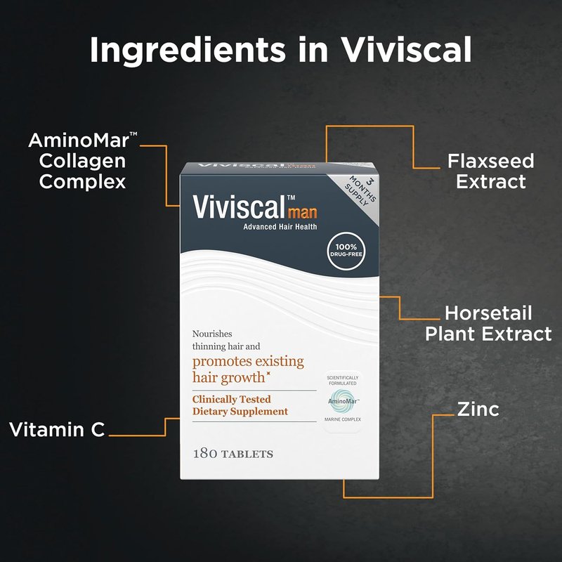 Viviscal Men's Hair Growth Supplements - Clinically Proven Collagen Complex | 180 Tablets for Thicker, Fuller Hair