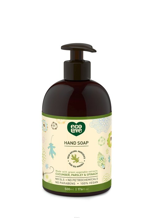 ecoLove - Natural and Organic Liquid Hand Soap - Organic Cucumber, Spinach & Parsley - No SLS or Parabens - Vegan and Cruelty-Free Hand Soap, 17.6 oz