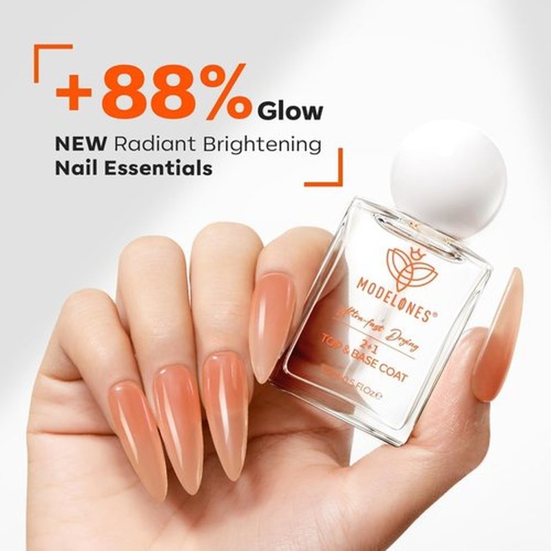 modelones 3 IN One Nail Polish Base Top Coat Nail Strengthener and Growth, 15 ml Quick Dry Clear Nail Lacquer Long Last Shine Chip Fade Resistant Nails Protect Care, Gift for Women Girls 0.5 Fl Oz