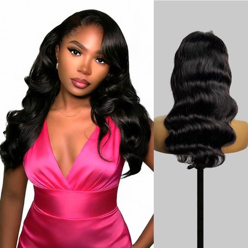 olimaruly Half Wig Human Hair Body Wave Natural Black Drawstring Invisible Hairline Glueless Wear and Go Seamless Clip Ins Flip Over Human Hair Half Wigs for Black Women 18 Inch