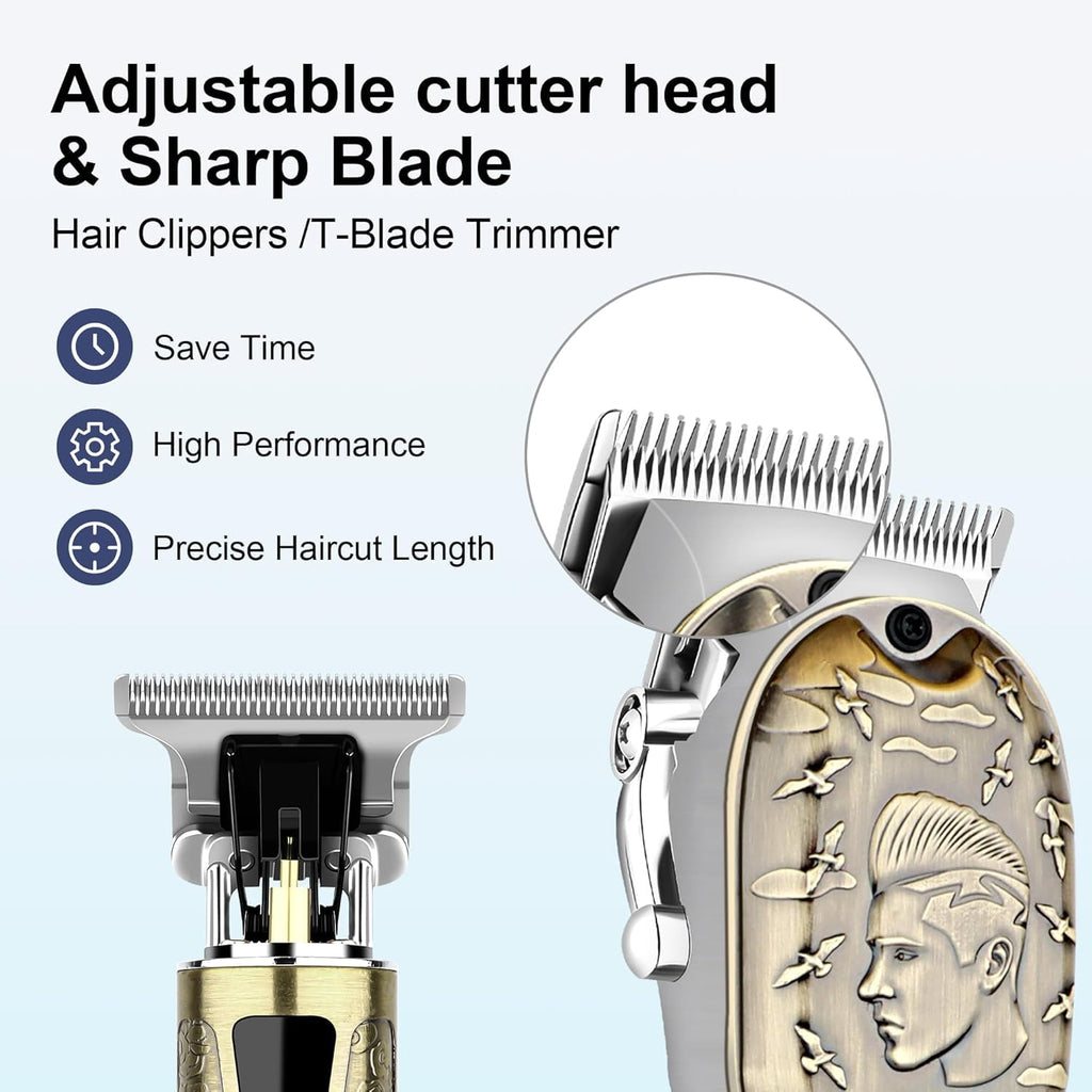 LQT Professional Barber Kit for Men, Cordless Hair Clipper, Trimmer & Shaver Set with LED Display, USB-C Rechargeable Battery,Low Noise,Grooming Gift for Husband, Father, Boyfriend (Bronze)