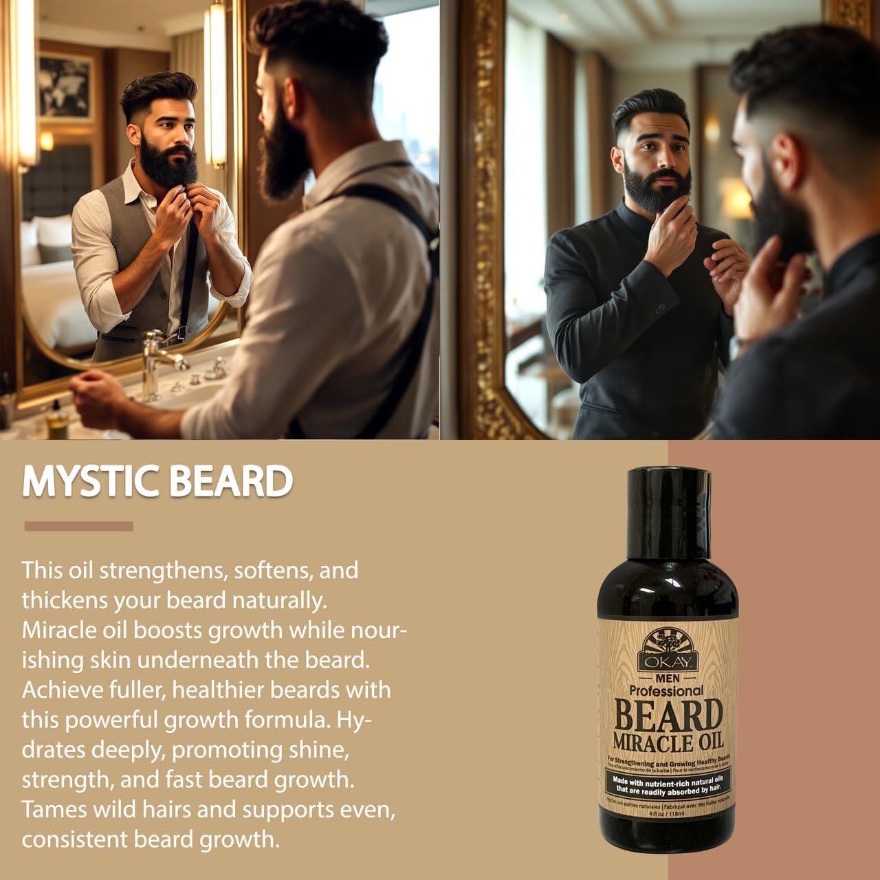 OKAY Men Beard Miracle Oil 4oz – Beard Softener & Moisturizer, Hydrating Beard Oil for Men, Reduces Itch & Beard Dandruff, Lightweight Non-Greasy Formula, Sulfate Paraben Silicone-Free