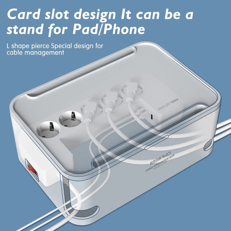 Power Strips with Cable Management Box,Redagod Surge Protector with 8 Outlets 3 USB Ports with Switch Control,6.6 ft Plug Extension Cord,Power Cord Organizer Charging Station for Dorm, Office, Home