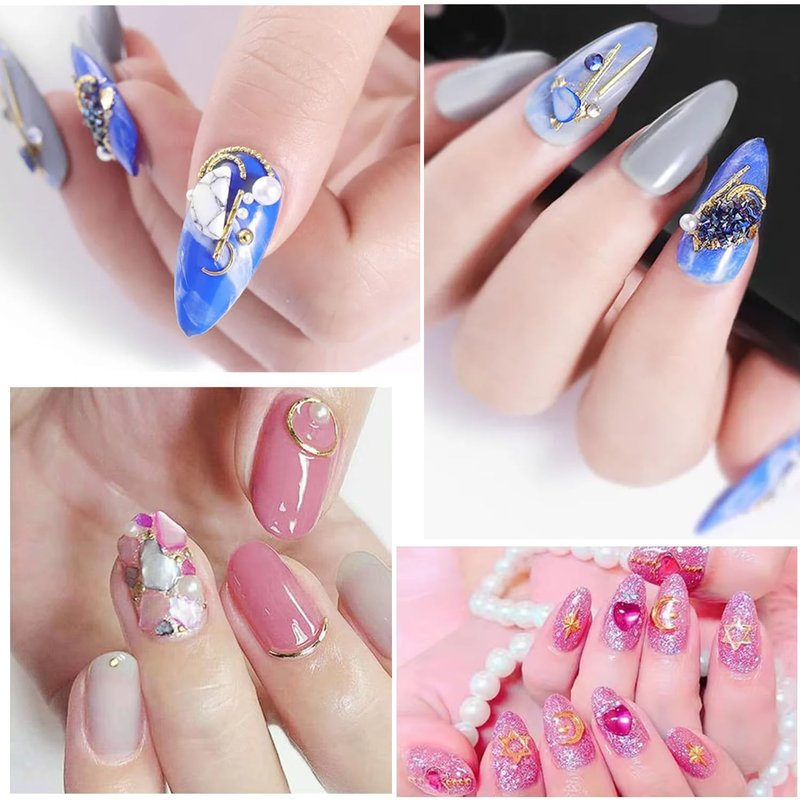 YECIRALA 6 Box Gold And Silver Ocean Nail Charms Nail Art Studs Beach Starfish Sea Seashell Stars Moons Nail Charms Decals Gold Metal 3d Nail Gems Jewelry For Manicure DIY Nail Embellishments