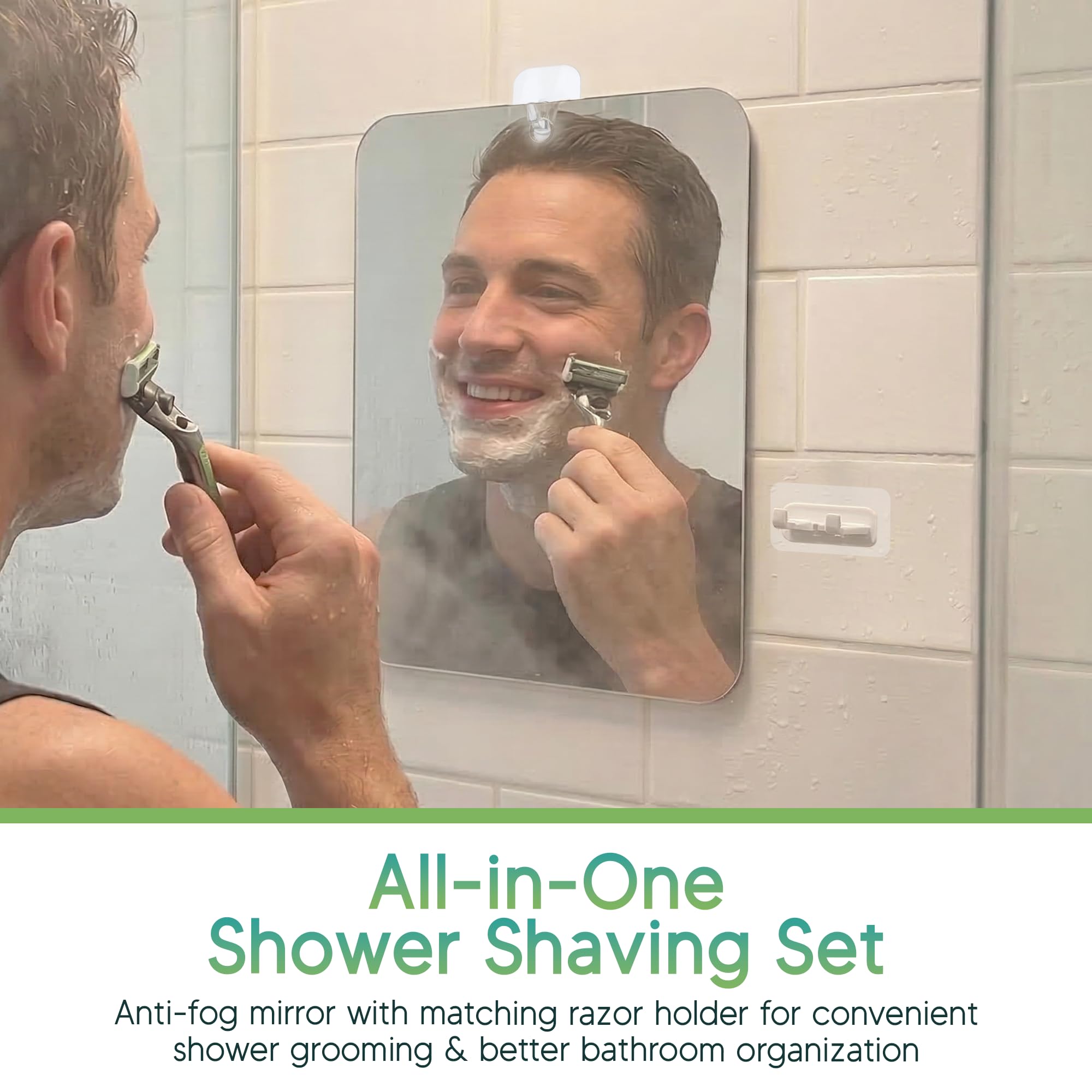 Hook Lab Shower Mirror with Razor Holder, Fog-Resistant, 7.8" x 5.9"