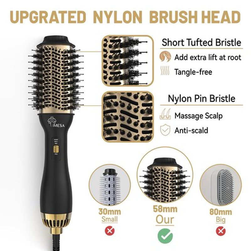iMESA 4-in-1 Hair Dryer Brush Blow Dryer, 1000W Hot Air Brush, One-Step Volumizer Hair Dryer and Styler, 3 Speeds Temp, Hot Air Styler Black