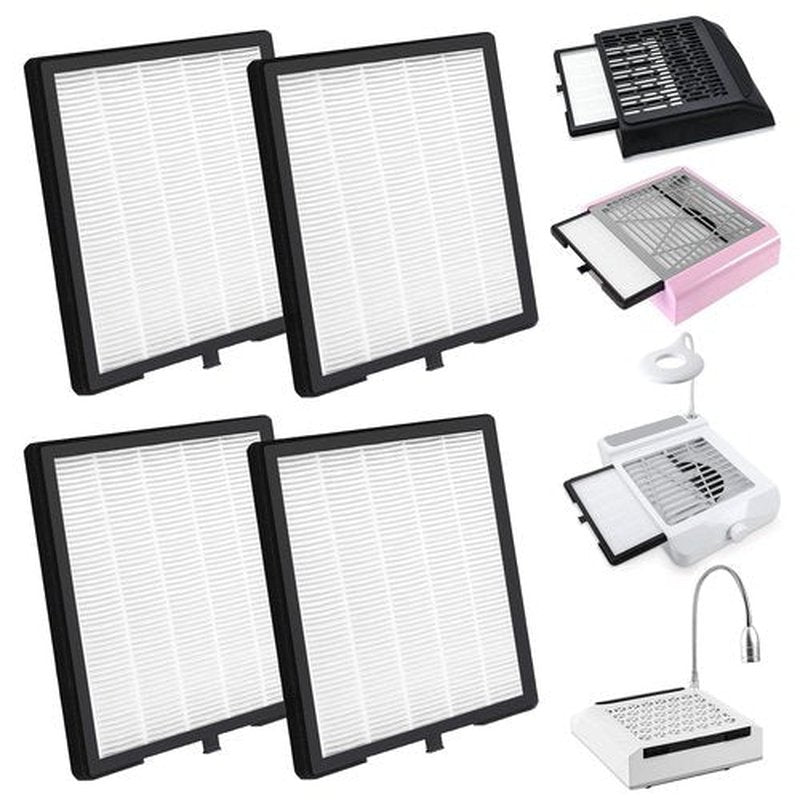 Nail Dust Collector Filters of 2 Pack Nail Dust Suction Collector Replacement Filter with Nail Art Dust Powder Remover Brush (7‘’*6.9‘’*1‘’, Count, 4)