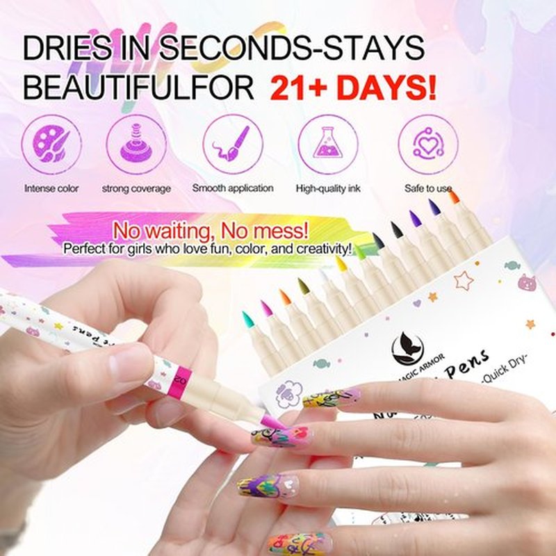 12 Colors Nail Art Pens Set, 3D Acrylic Paint Nail Polish Pens for Drawing &Dotting, Quick-Dry Nail Art Markers with Fine Tip, Manicure Design Tools for DIY Nail Art at Home & Salon