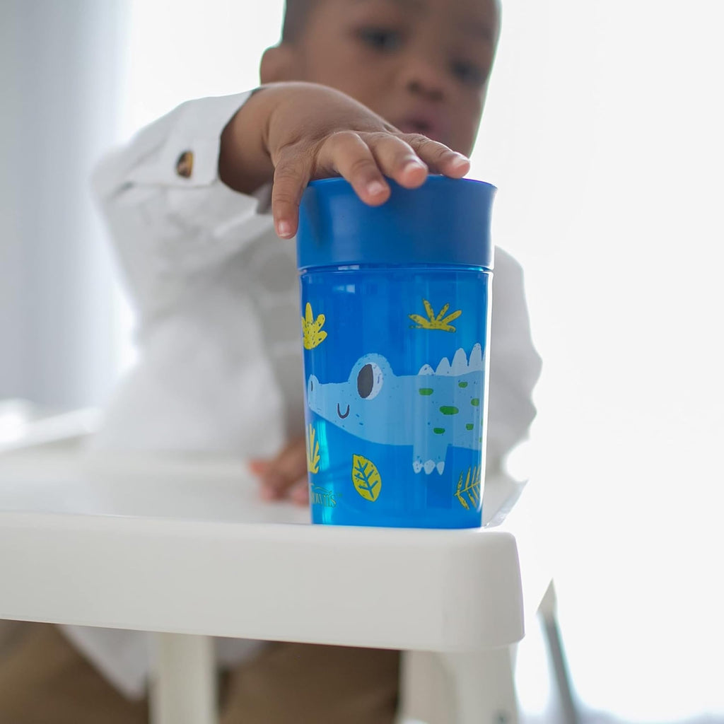 Dr. Brown's Milestones Cheers 360 Spoutless Transition Cup, Travel Friendly and Leak-Free Sippy, Blue/Green Animals, 10 oz/300 mL, BPA-Free, 9m+, 2-Pack