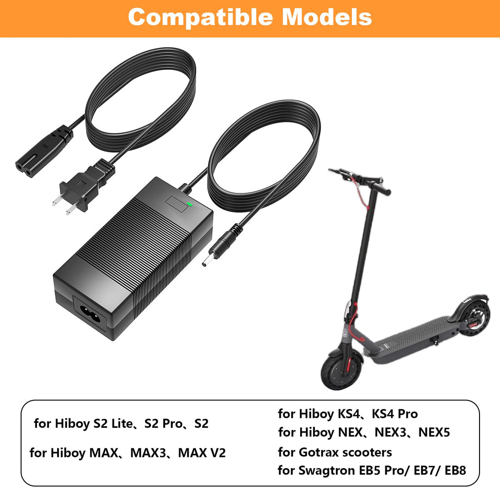 42V Charger for Hiboy S2 36V Lithium-ion Battery Compatible with Hiboy S2 Pro, S2 Lite, S2, KS4, KS4 Pro, NEX, NEX3, NEX5, Max, Max3, Max V2 Power Adapter Cord