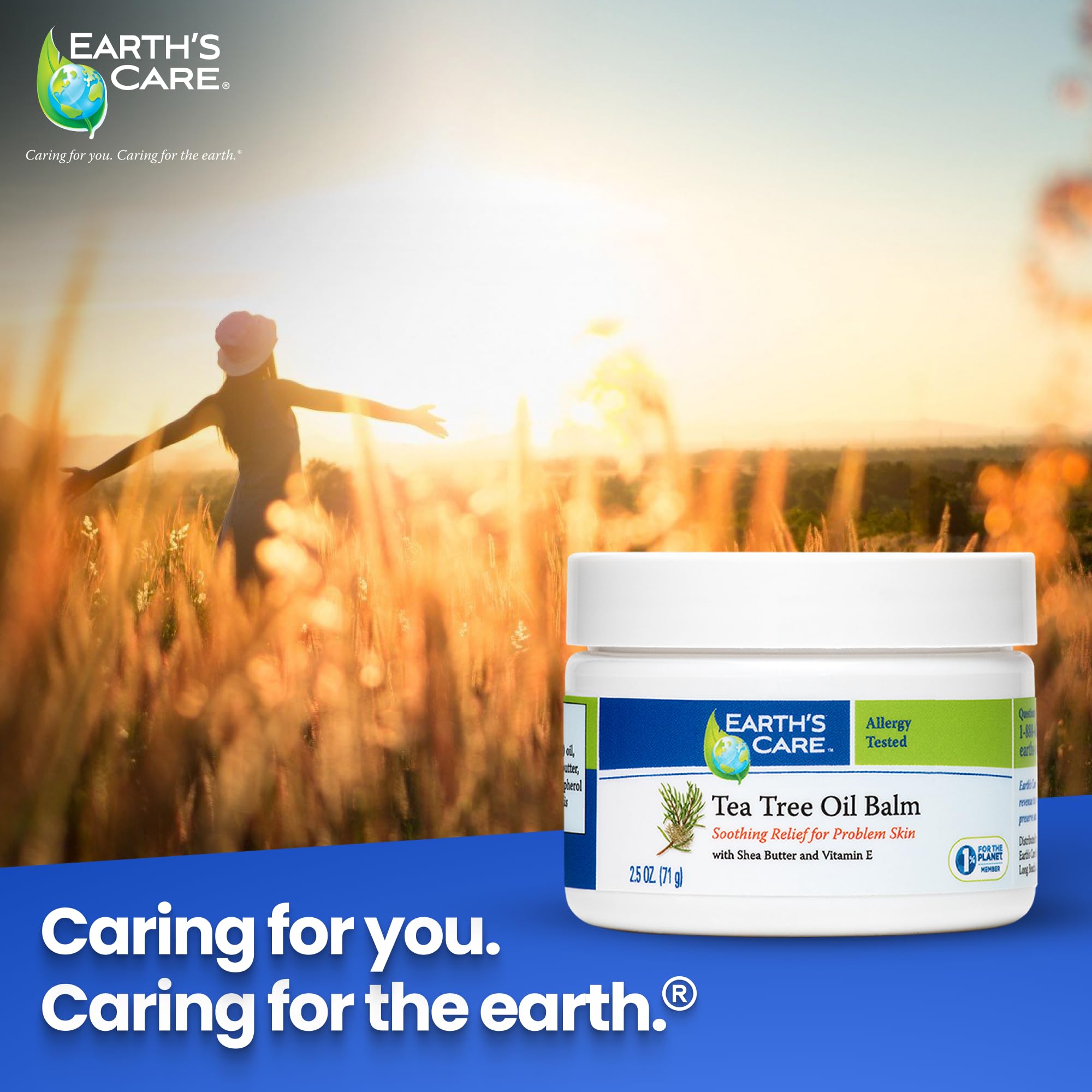 Earth's Care Tea Tree Oil Balm - Tea Tree Moisturizer for Problem Skin - Repair Cream with Shea Butter and Vitamin E 2.5 oz. (71 g)