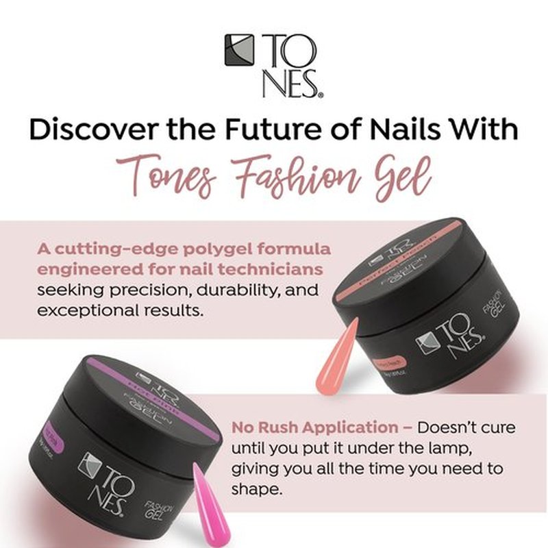 TONES Fashion Gel - Premium, Long-Lasting LED or UV Poly Nail Gel - 7-Free - Quick-Curing Nail Art and Nail Design Overlay or Nail Sculpting - (1.89 Oz, Glass)