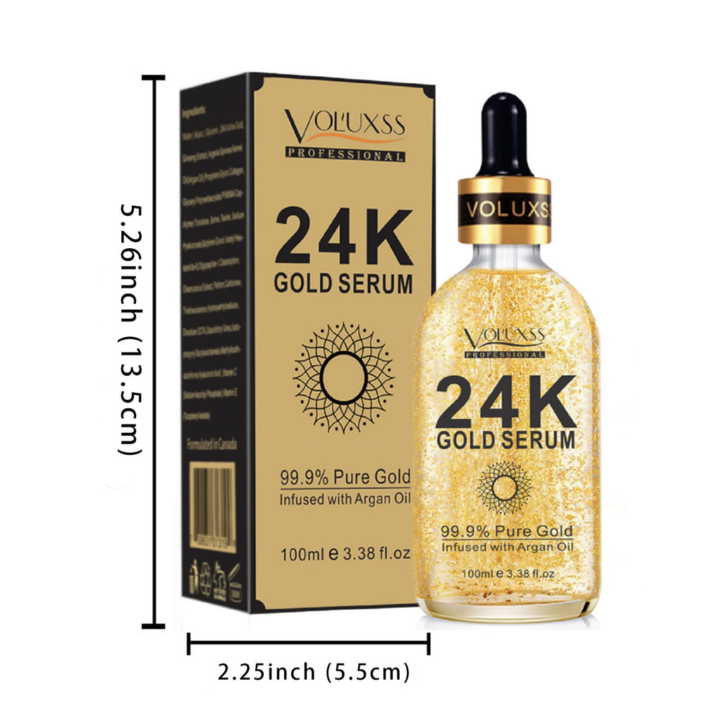 24K Gold Anti-Aging Face Serum 2Pack with Vitamin C & Hyaluronic Acid. Real 24k Gold Serum for face Boosts Collagen, Reduces Dark Spots & Fine Lines for Hydrated, Radiant Skin 6.76fl.oz