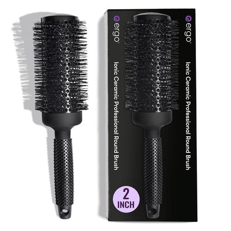 ERGO Ceramic Ionic Round Brush - Salon Quality Blowout Tool for Volumizing Hair - 2" Size