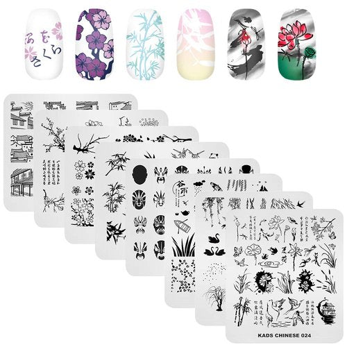 KAD Nail Stamping Plates 8pcs Templates Nail Art Plates Set Chinese Style Series