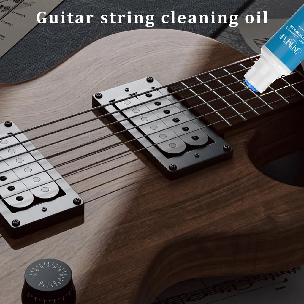 KTKTVE Guitar Cleaning Kit – 8-Pack Complete Care Set with Innovative Sponge Applicator | Guitar Cleaner, Lemon Oil(fretboard oil), Polish Wax, String Cleaner, Winder, Brush & Microfiber Cloth