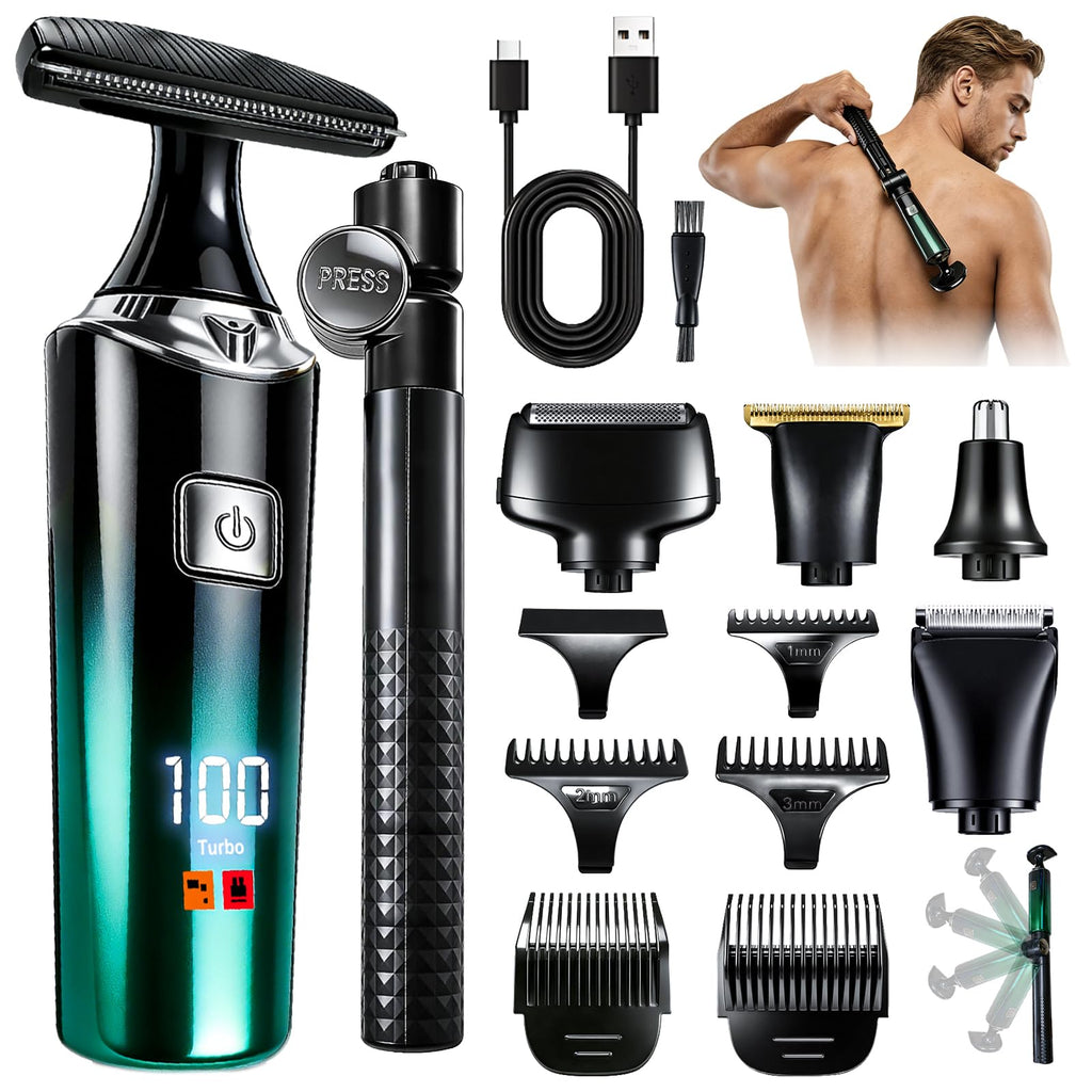 Back Shaver for Men, 5 in 1 Men Back Shaver with Long Handle, Green