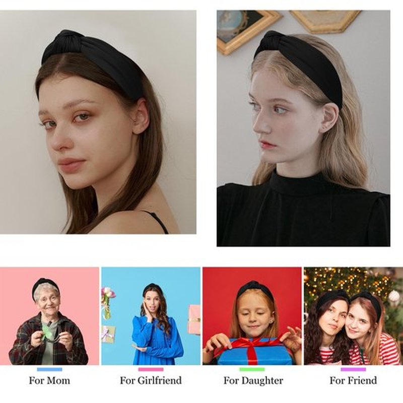 CURASA Headbands for Women Girls Non Slip Knotted Headband Wide Preppy Fashion Hairband Black Top Knot Hair Accessories Fabric Comfortable Hair Bands Elastic Head Bands Costume Party Gifts