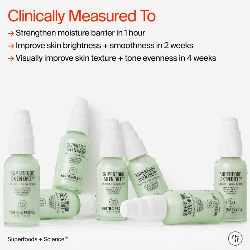 Youth To The People Superfood Skin Drip Face Serum - Strengthens Skin Barrier & Evens Tone, 1 fl oz | Vegan Formula with 5% Niacinamide, Kale & Peptides