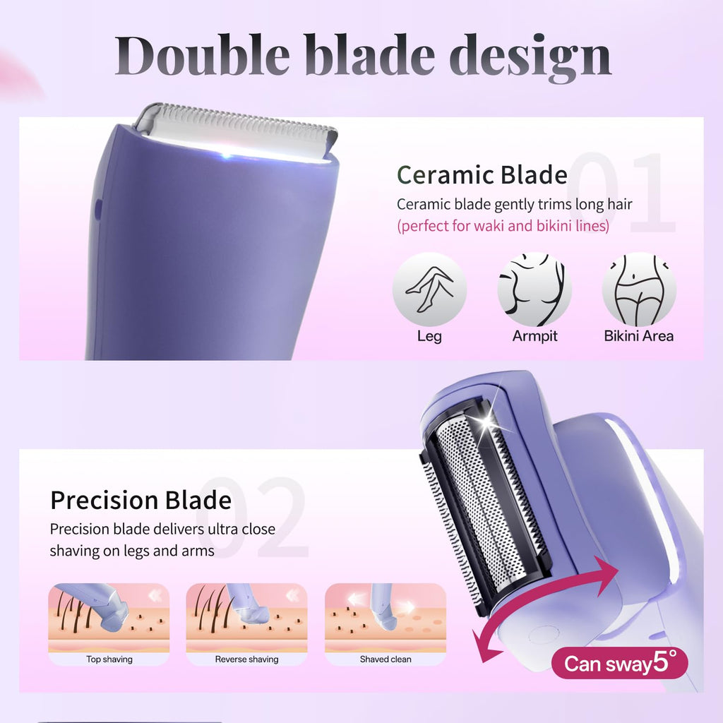 Krofaue Bikini Trimmer for Women, Gentle Painless Electric Razor for Silk Skin, IPX6 Waterproof Pubic Hair Trimmer & Body Shaver, Easy to Use & Clean, for Arms, Legs, Underarms, Private Area