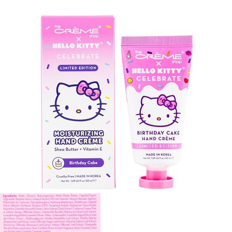 SANRIO The Creme Shop x Hello Kitty & Friends Hand Lotion Pack - Bundle of 3 Shea Butter + Vitamin E Scents Birthday Cake, Strawberry, Green Tea & Stickers