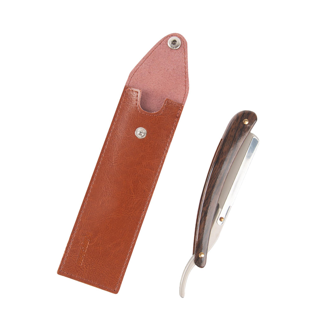 Kingshion Genuine Leather Straight Razor Cover, Protective Snap Closure Shaving Razor Sleeve, Travel Storage Pouch for Straight Edge Razors