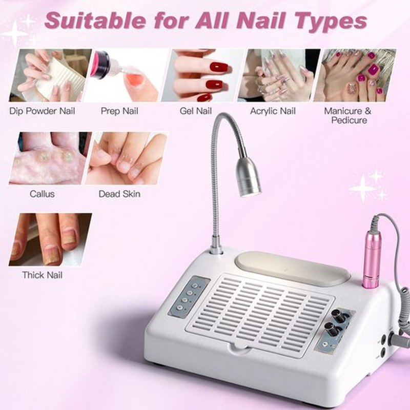 Biutee Nail Dust Collector 5 in 1 80W Nail Vacuum Dust Collector Extractor Professional 30000rpm Electric Nail Drill Machine with 48W/96W UV LED Nail Lamp Nail Art Tool With LED Light