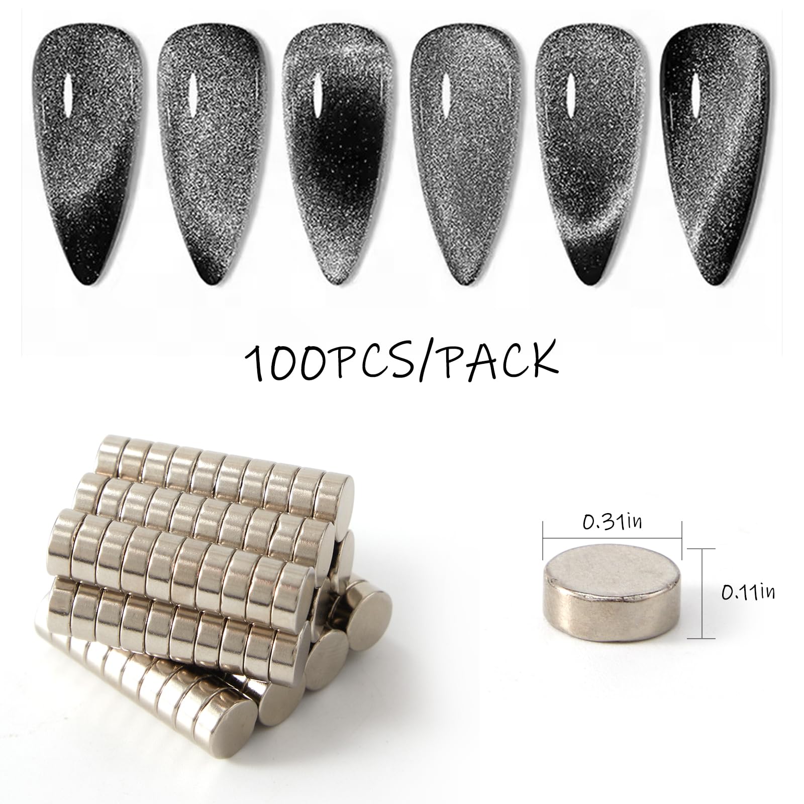 XEAOHESY 100pcs 8x3mm Mini Round Magnets for Acrylic Nail Clippers, Measuring Artificial Nail Length, Refrigerator Magnets, Neodymium Magnet for Crafts, Cabinets, Office Supplies