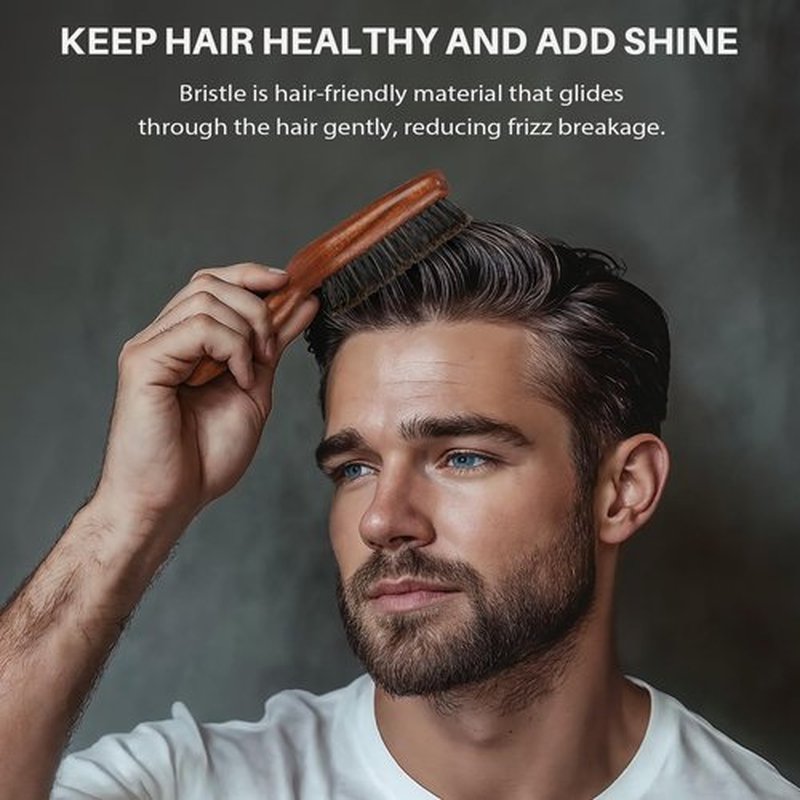 RAVEGO Hair Brush for Men- Slick Back Hair Brush - Boar Bristles Brush for Fine Thin Medium Hair, Nature Boar Hairbrush for Beard Styling